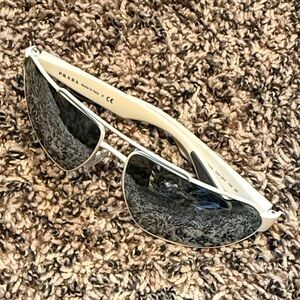 Prada White Frame Aviator Sunglasses with Dark Gray Lenses